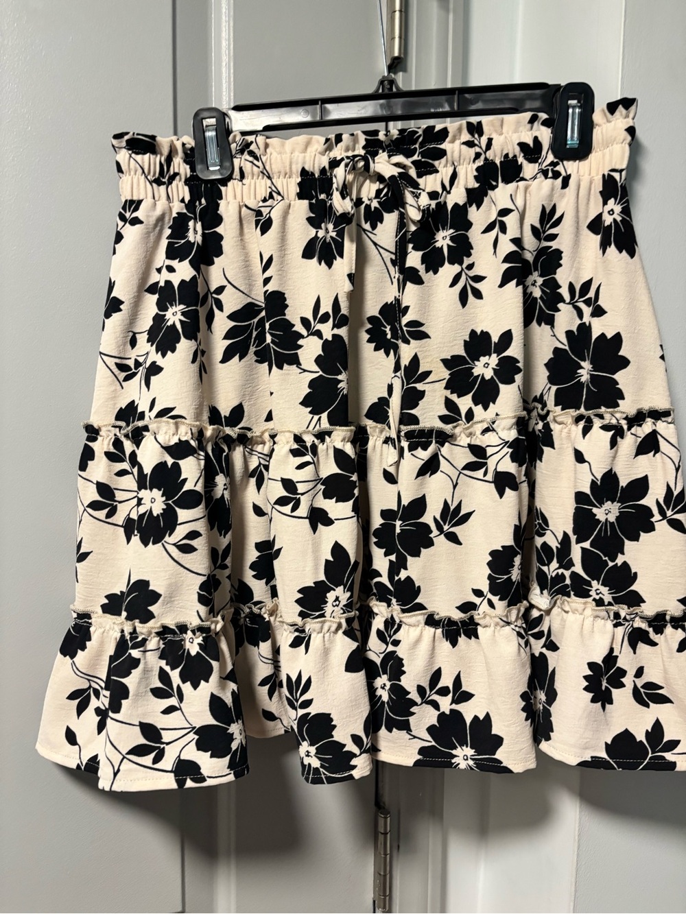 Floral Tiered Ruffle Skirt in Cream and Black
